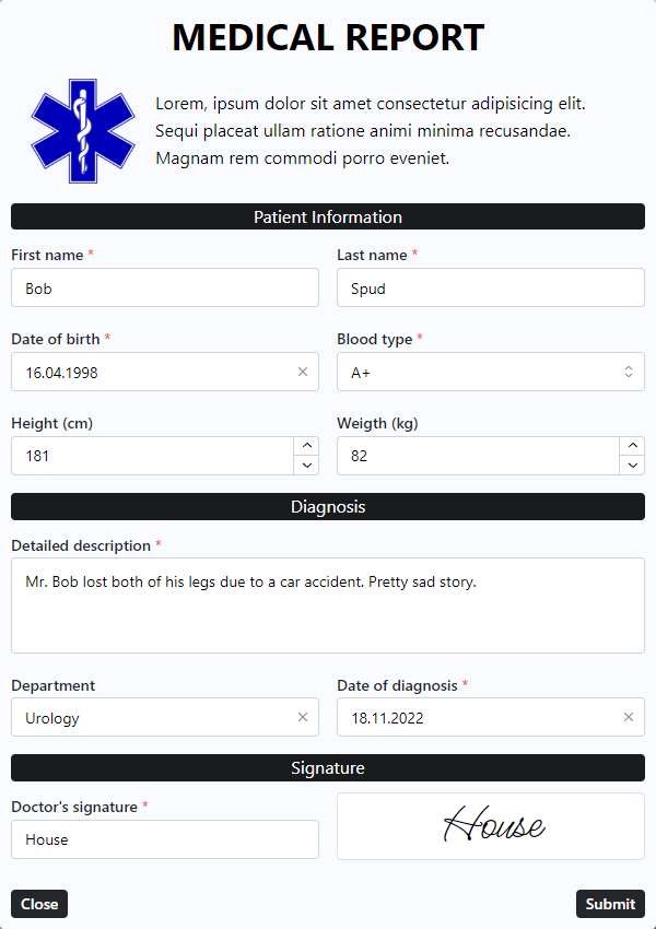 Example document (medical report)